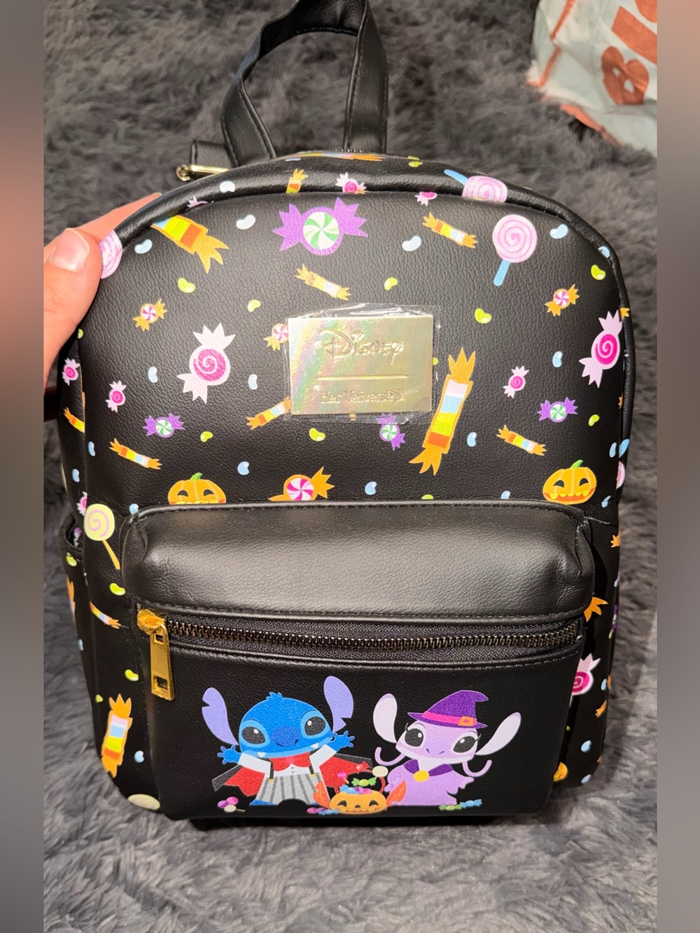 Her Universe Disney Black Halloween Stitch & Angel Mini Backpack